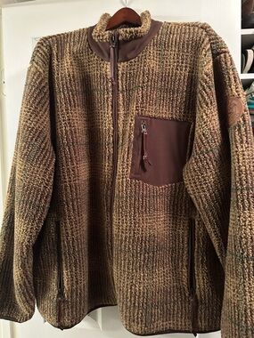 Polo Ralph Lauren zip-up Sherpa jacket Brown w/ green/pink/orange highlights 2XL
